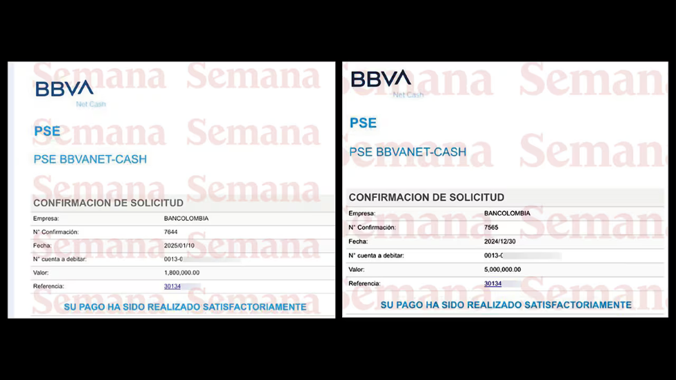 Confirmaciones de pagos PSE por 1.800.000 y 5.000.000 de pesos