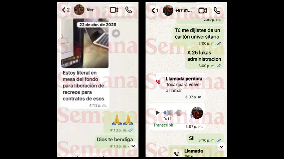 Mensajes sobre liberación de recursos para contratos y un cartón universitario