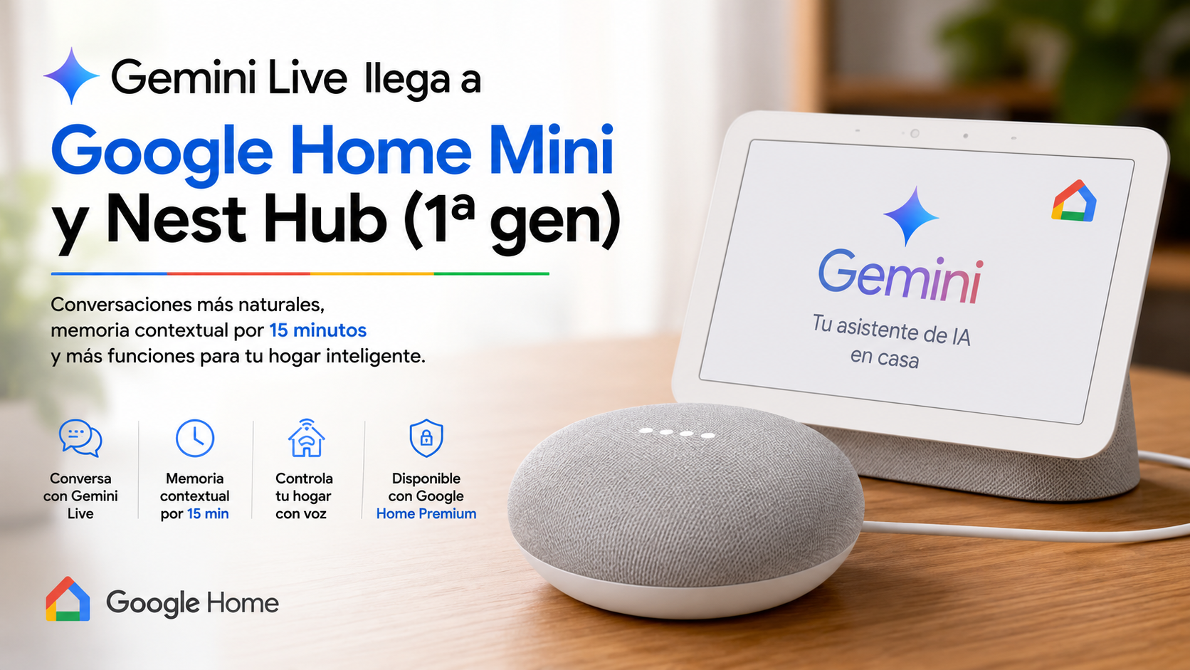 Infografía oficial: Gemini Live llega a Google Home Mini y Nest Hub de primera generación