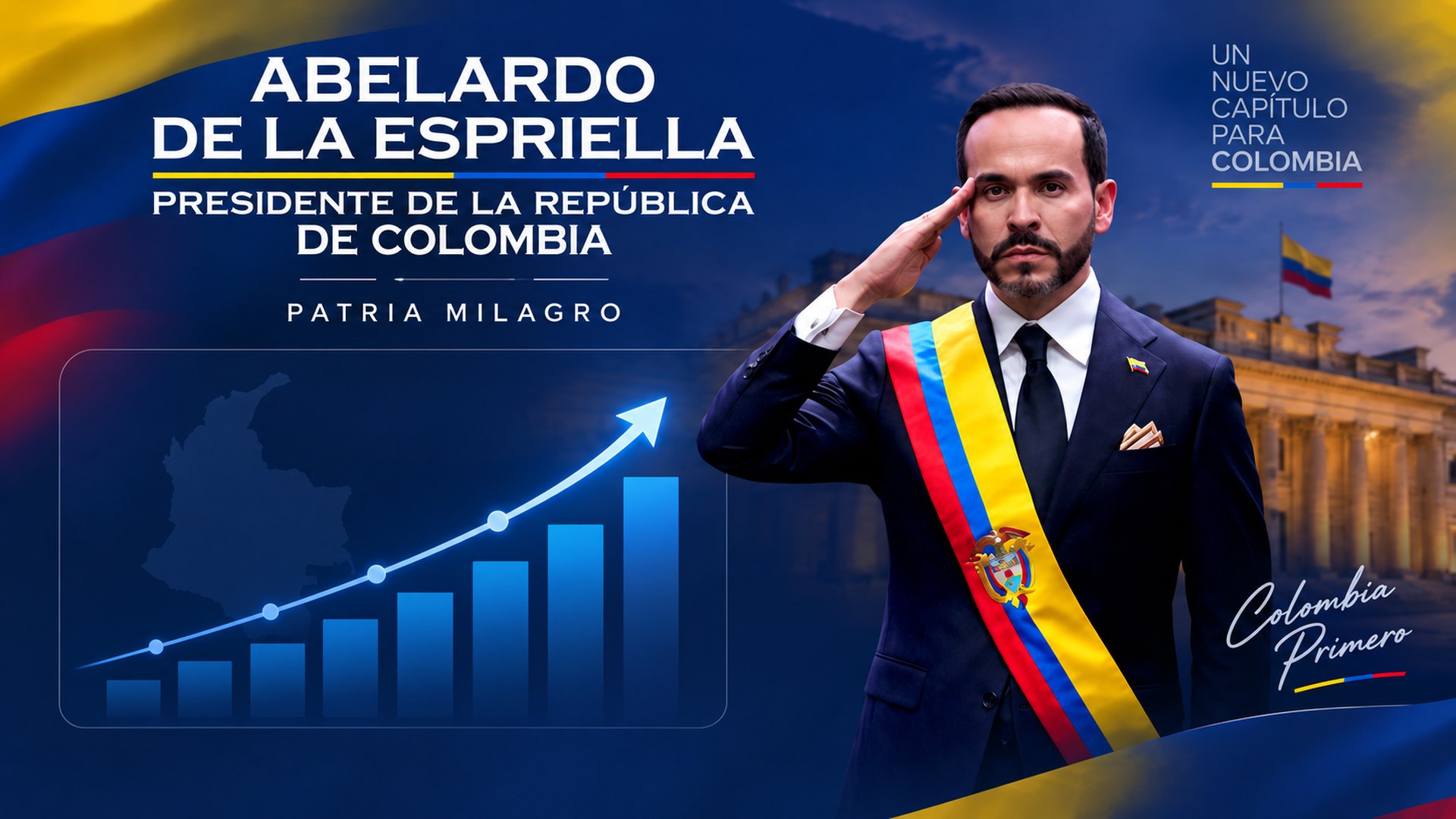 Pieza gráfica del presidente Abelardo de la Espriella con una curva ascendente de aprobación