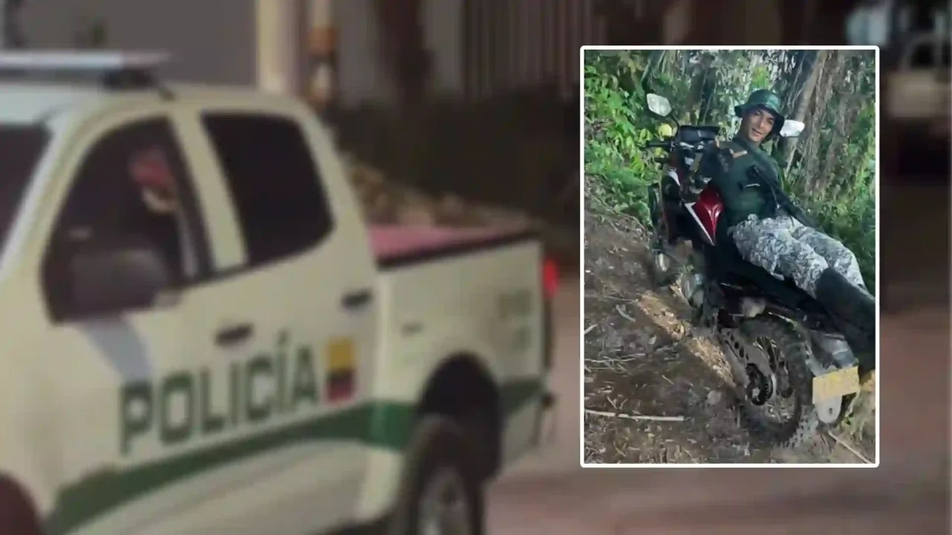 Patrulla de la Policía Nacional en Riohacha junto a una fotografía de alias Naín, cabecilla de las ACSN