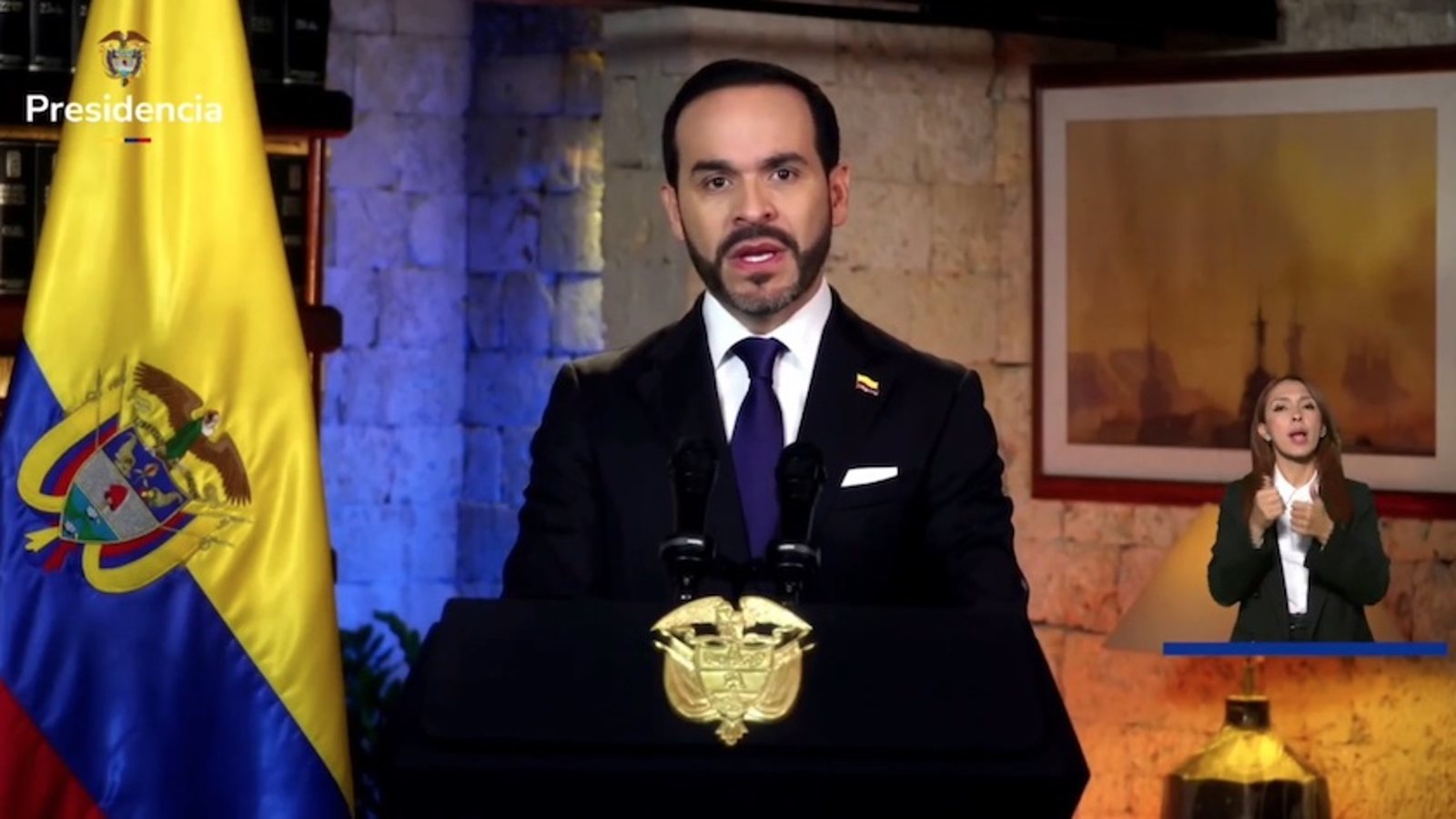 El presidente Abelardo De La Espriella durante su alocución de balance de dos meses de gobierno